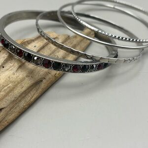 Chic Silver and Red Bracelet Set